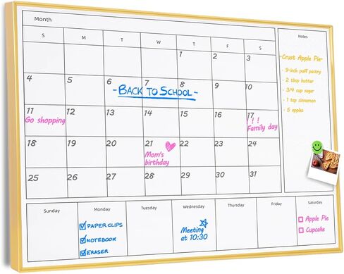 3-in-1 Dry Erase Calendar for Wall with Gold Aluminum Frame, Magnetic Monthly & Weekly Calendar Whiteboard, Dry Erase Board for Wall, Hanging White Board for Decor/Memo(YL+ZL-Gold,4333) in Saudi Arabia