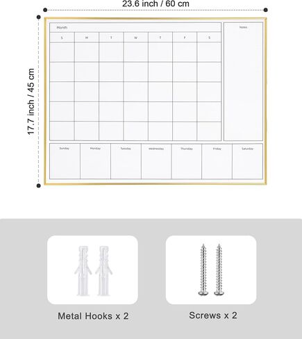 3-in-1 Dry Erase Calendar for Wall with Gold Aluminum Frame, Magnetic Monthly & Weekly Calendar Whiteboard, Dry Erase Board for Wall, Hanging White Board for Decor/Memo(YL+ZL-Gold,4333) in Saudi Arabia