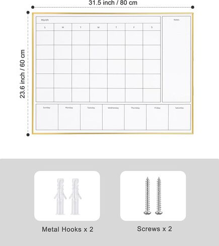 3-in-1 Dry Erase Calendar for Wall with Gold Aluminum Frame, Magnetic Monthly & Weekly Calendar Whiteboard, Dry Erase Board for Wall, Hanging White Board for Decor/Memo(YL+ZL-Gold,4333) in Saudi Arabia