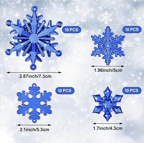 Dilunave 40 Pieces Christmas Snowflake Ornaments Christmas Tree Decorations Acrylic Crystal Snowflakes Christmas Snowflakes Decorations Snowflake Winter Xmas Ornament for Christmas Tree(Blue) in Saudi Arabia