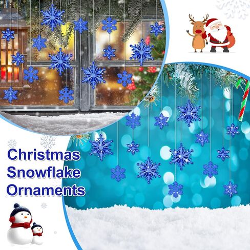 Dilunave 40 Pieces Christmas Snowflake Ornaments Christmas Tree Decorations Acrylic Crystal Snowflakes Christmas Snowflakes Decorations Snowflake Winter Xmas Ornament for Christmas Tree(Blue) in Saudi Arabia