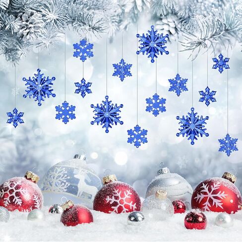 Dilunave 40 Pieces Christmas Snowflake Ornaments Christmas Tree Decorations Acrylic Crystal Snowflakes Christmas Snowflakes Decorations Snowflake Winter Xmas Ornament for Christmas Tree(Blue) in Saudi Arabia