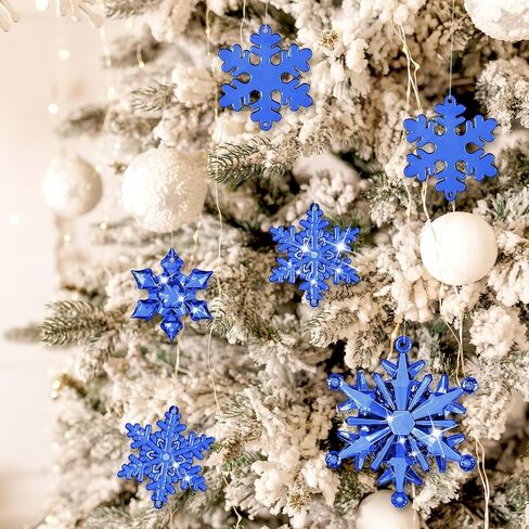 Dilunave 40 Pieces Christmas Snowflake Ornaments Christmas Tree Decorations Acrylic Crystal Snowflakes Christmas Snowflakes Decorations Snowflake Winter Xmas Ornament for Christmas Tree(Blue) in Saudi Arabia