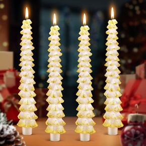 4 Pack Christmas Tree Candles, 10 Inch Unscented Tree Shaped Taper Candles Decorative Christmas Beeswax Candle for Xmas Holiday Decor, Party Banquet Centerpiece Decoration (Green with Silver Trim) in Kuwait