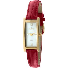 Peugeot Women's Slim 14K Gold Plated White Mother of Pearl Face Roman Numeral White Leather Thin Strap Dress Watch 3017WT in Kuwait