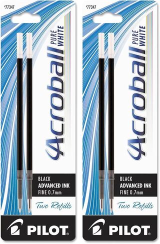 PILOT Acroball PureWhite Advanced Ink Refill For Retractable Pens, Fine Point, Black Ink, 2-Pack (77347) in Saudi Arabia