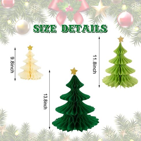 Whaline 6 Pack Christmas Honeycomb Paper Tree 3D Green Xmas Paper Trees Centerpiece Ceiling Hanging Tissue Pine Tree Star for Holiday Decoration, 3 Sizes in Saudi Arabia