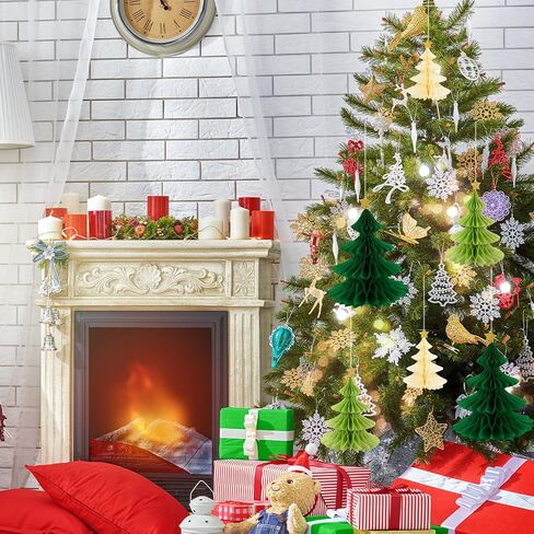 Whaline 6 Pack Christmas Honeycomb Paper Tree 3D Green Xmas Paper Trees Centerpiece Ceiling Hanging Tissue Pine Tree Star for Holiday Decoration, 3 Sizes in Saudi Arabia