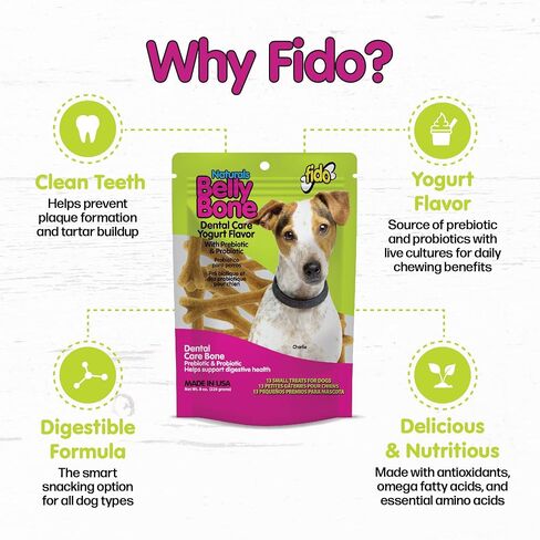 Belly Bones for Dogs, 4 Yogurt Flavor Large Dog Dental Treats (Made in USA) - 4 Count Dog Treats for Large Dogs - Plaque and Tartar Control for Fresh Breath, Digestive Health Support in Saudi Arabia