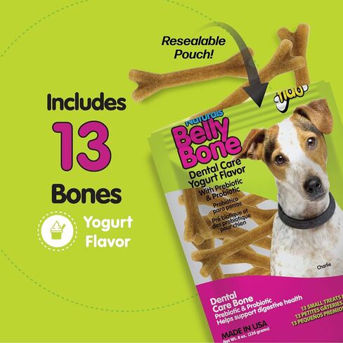 Belly Bones for Dogs, 4 Yogurt Flavor Large Dog Dental Treats (Made in USA) - 4 Count Dog Treats for Large Dogs - Plaque and Tartar Control for Fresh Breath, Digestive Health Support in Saudi Arabia