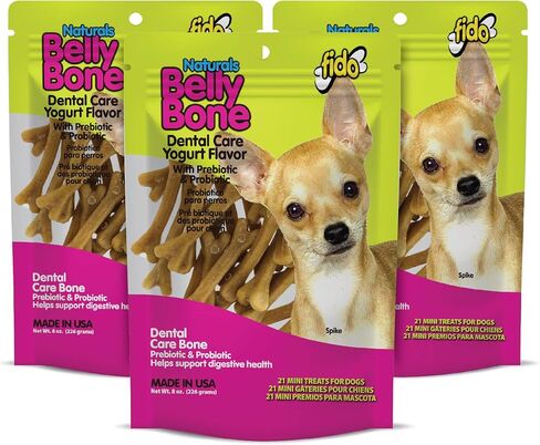 Belly Bones for Dogs, 4 Yogurt Flavor Large Dog Dental Treats (Made in USA) - 4 Count Dog Treats for Large Dogs - Plaque and Tartar Control for Fresh Breath, Digestive Health Support in Saudi Arabia