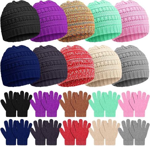 Suhine Kids Winter Knit Hat Gloves Bulk for 5-12 Years Winter Warm Gloves Beanie Hat Stretchy for Boys Girls in Kuwait