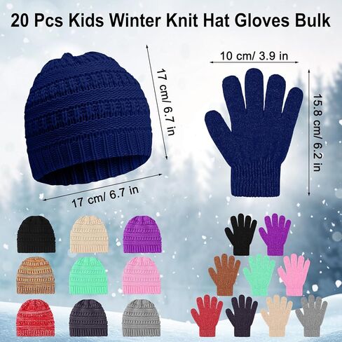 Suhine Kids Winter Knit Hat Gloves Bulk for 5-12 Years Winter Warm Gloves Beanie Hat Stretchy for Boys Girls in Kuwait