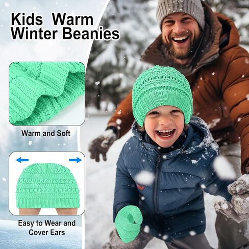 Suhine Kids Winter Knit Hat Gloves Bulk for 5-12 Years Winter Warm Gloves Beanie Hat Stretchy for Boys Girls in Kuwait