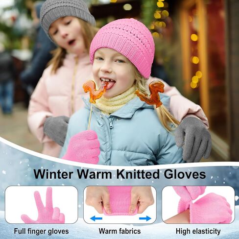 Suhine Kids Winter Knit Hat Gloves Bulk for 5-12 Years Winter Warm Gloves Beanie Hat Stretchy for Boys Girls in Kuwait