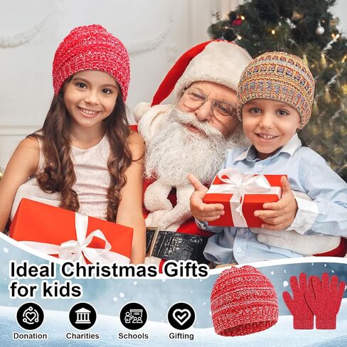 Suhine Kids Winter Knit Hat Gloves Bulk for 5-12 Years Winter Warm Gloves Beanie Hat Stretchy for Boys Girls in Kuwait