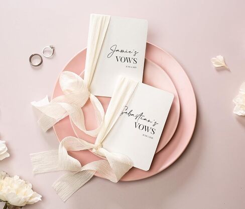 Cream Embossed Slim Vow Books w/Ribbon (Set of 2) - 5.625 x 4 Minimalist Pocket Sized Wedding Ceremony Vow Renewal Speech Notebook Journal in Saudi Arabia