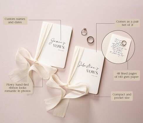 Cream Embossed Slim Vow Books w/Ribbon (Set of 2) - 5.625 x 4 Minimalist Pocket Sized Wedding Ceremony Vow Renewal Speech Notebook Journal in Saudi Arabia