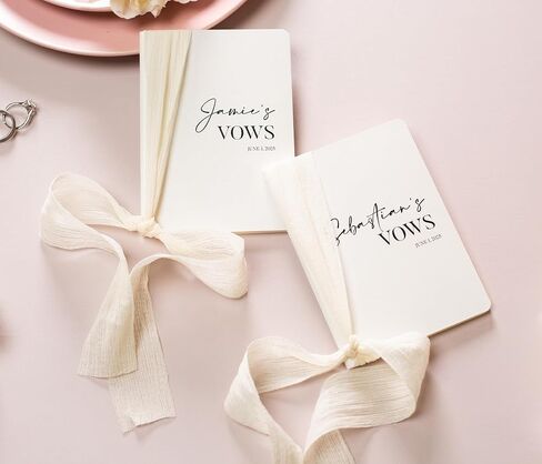 Cream Embossed Slim Vow Books w/Ribbon (Set of 2) - 5.625 x 4 Minimalist Pocket Sized Wedding Ceremony Vow Renewal Speech Notebook Journal in Saudi Arabia