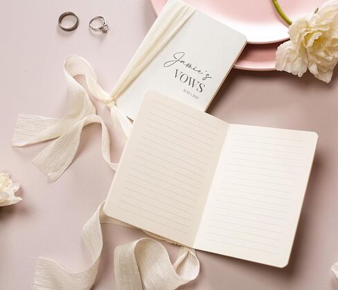 Cream Embossed Slim Vow Books w/Ribbon (Set of 2) - 5.625 x 4 Minimalist Pocket Sized Wedding Ceremony Vow Renewal Speech Notebook Journal in Saudi Arabia