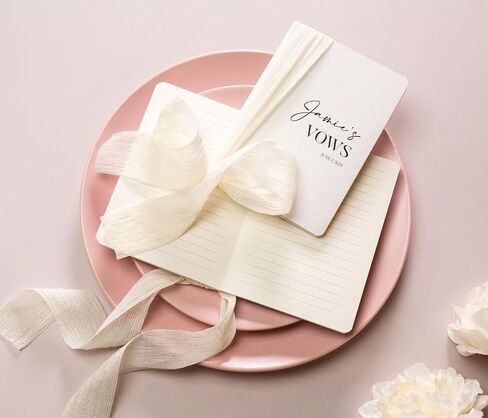 Cream Embossed Slim Vow Books w/Ribbon (Set of 2) - 5.625 x 4 Minimalist Pocket Sized Wedding Ceremony Vow Renewal Speech Notebook Journal in Saudi Arabia