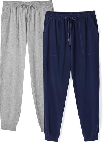 DAVID ARCHY Mens Pajama Pants Soft Cotton Cuffed Lounge Bottoms with Pockets All-Season Sleepwear Long PJ Pants 2-Pack in Saudi Arabia