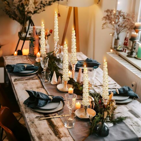 4 Pack Christmas Tree Candles, 10 Inch Unscented Tree Shaped Taper Candles Decorative Christmas Beeswax Candle for Xmas Holiday Decor, Party Banquet Centerpiece Decoration (Green with Silver Trim) in Kuwait