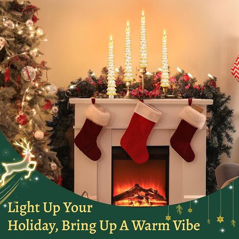 4 Pack Christmas Tree Candles, 10 Inch Unscented Tree Shaped Taper Candles Decorative Christmas Beeswax Candle for Xmas Holiday Decor, Party Banquet Centerpiece Decoration (Green with Silver Trim) in Kuwait