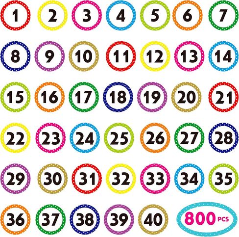 480 PCS Number Stickers, 12 Sheets Polka Dot Consecutive Number 1-40 Labels Self-Adhesive Water/Tear Resistant Number Stickers Without Residue for Office, Classroom, Indoor, Boxes, Storage (1" Each) in Saudi Arabia