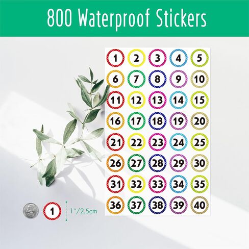 480 PCS Number Stickers, 12 Sheets Polka Dot Consecutive Number 1-40 Labels Self-Adhesive Water/Tear Resistant Number Stickers Without Residue for Office, Classroom, Indoor, Boxes, Storage (1" Each) in Saudi Arabia
