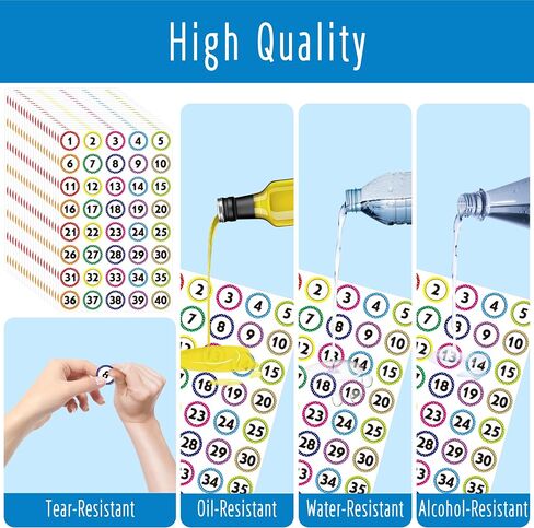 480 PCS Number Stickers, 12 Sheets Polka Dot Consecutive Number 1-40 Labels Self-Adhesive Water/Tear Resistant Number Stickers Without Residue for Office, Classroom, Indoor, Boxes, Storage (1" Each) in Saudi Arabia