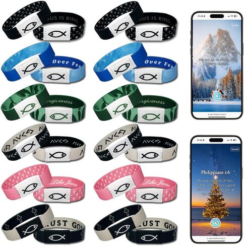 6PACK DAILY BIBLE VERSE BRACELTS ، سوار آية للكتاب المقدس مع NFC ، سوار الكتاب المقدس المسيحي يمكن ارتداؤه ، هدايا مجوهرات دينية الكتاب المقدس الملهمة للمراهقين للرجال in Kuwait