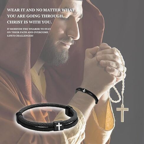 4pcs أساور WWJD ، سوار متقاطع للرجال ، سوار مسيحي مضفر قابلة للتعديل للرجال. أزياء أساور يسوع. الهدايا المسيحية للرجال in Kuwait