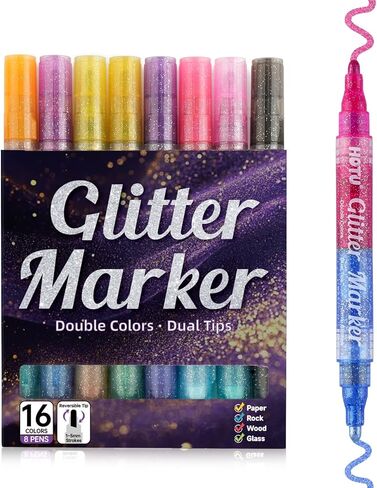 Glitter Markers Pen，12 Glitter Colors Paint Pens Sparkly Metallic Shimmer Acrylic Marker Fine Point Tip 0.7mm Water-based Ink for Kids Adults DIY Crafts Greeting Birthday Cards in Saudi Arabia