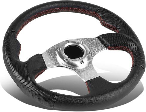 DNA Motoring 350mm 3 "Deep Dish Racing Wheel 6-Bolt 3 Spoke Universal Aluminium Vinyl Leather Car Wheel Sport ، SPOKE/GOLD STRIPE ، SW-T540-GD-GD in Kuwait