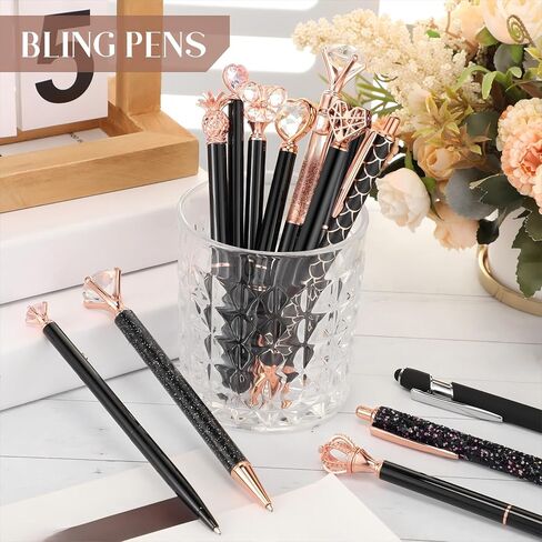 Colarr 16 Pcs Cute Ballpoint Sparkle Pens Set Metal Crystal Diamond Glitter Pen for Journaling Pretty Retractable Black Ink Christmas Fancy Gifts for Women Girls Office School Supply(Purple) in Kuwait