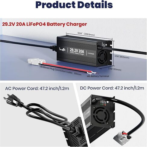 29.2V 20A LiFePO4 Battery Charger, 24V Mountable Battery Charger, 29.2V LiFePO4 Battery Charger with LED Indicators and Multi Safety Protections for 24V Lithium Iron Phosphate Battery in Kuwait