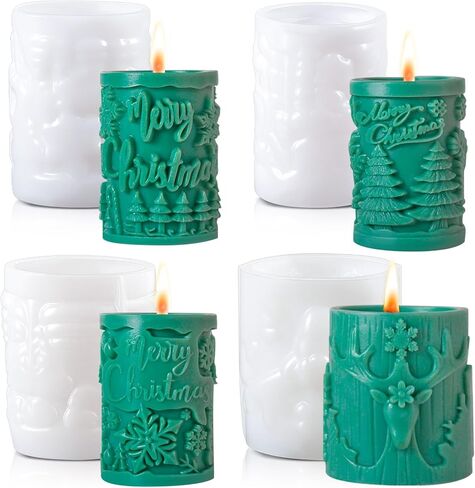 4 Pcs Christmas Tree Candle Mold 3D Tree Shaped Candle Silicone Mold Xmas Pine Candle Molds for Candle Making with 100 Pcs Candle Wicks for Wax Candle Soap Clay Craft Cake DIY Home Party Decoration in Saudi Arabia