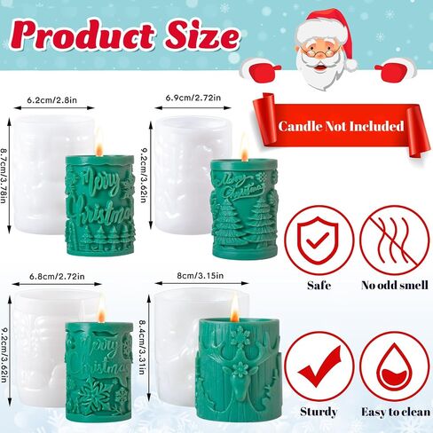 4 Pcs Christmas Tree Candle Mold 3D Tree Shaped Candle Silicone Mold Xmas Pine Candle Molds for Candle Making with 100 Pcs Candle Wicks for Wax Candle Soap Clay Craft Cake DIY Home Party Decoration in Saudi Arabia