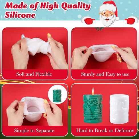 4 Pcs Christmas Tree Candle Mold 3D Tree Shaped Candle Silicone Mold Xmas Pine Candle Molds for Candle Making with 100 Pcs Candle Wicks for Wax Candle Soap Clay Craft Cake DIY Home Party Decoration in Saudi Arabia