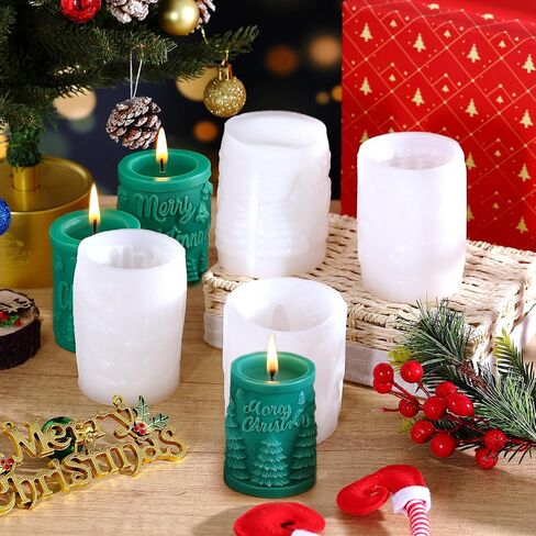 4 Pcs Christmas Tree Candle Mold 3D Tree Shaped Candle Silicone Mold Xmas Pine Candle Molds for Candle Making with 100 Pcs Candle Wicks for Wax Candle Soap Clay Craft Cake DIY Home Party Decoration in Saudi Arabia