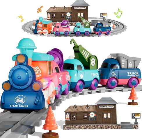 Train Set for Toddlers, Electric Train Toys with Light, Music and Animals, Toddler Magnetic Train Track Playset 3-5, Birthday Gifts for 3 4 5 Years Old Boys Girls in Kuwait