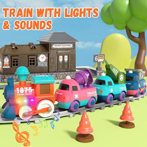 Train Set for Toddlers, Electric Train Toys with Light, Music and Animals, Toddler Magnetic Train Track Playset 3-5, Birthday Gifts for 3 4 5 Years Old Boys Girls in Kuwait