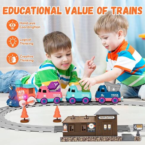 Train Set for Toddlers, Electric Train Toys with Light, Music and Animals, Toddler Magnetic Train Track Playset 3-5, Birthday Gifts for 3 4 5 Years Old Boys Girls in Kuwait
