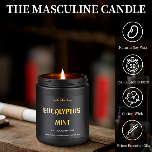 Scented Candles for Men, 4 Pack Mens Candle Gift Set, Relaxation Candles for Home Scented, 28oz Soy Wax Aromatherapy Candles of Lavender/Patchouli/Sandalwood/Smoke & Vanilla in Saudi Arabia