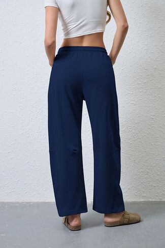 SeekMe Women's Barrel Leg Sweatpant Drawstring Elastic Waisted Wide Leg Pants Casual Cotton Palazzo Trousers with Pockets in Kuwait