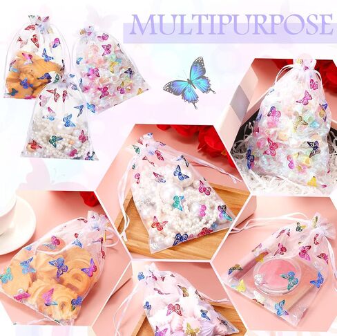 Wesnoy 200 PCS Butterfly Orgranza Draptring Gift Facs 5 × 7 int organza bearsa butfly butterfly jewelry pouches for wedder in Saudi Arabia