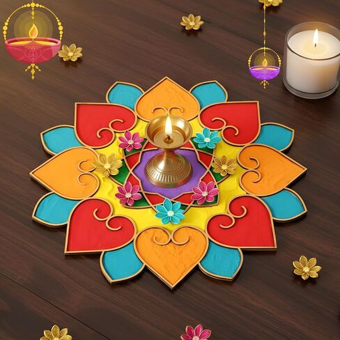 Weekgrat 11.8 Inch Diwali Rangoli Mats Mandala Sand Art Set Include 4 Pcs 6 Mandala Painting Stencils Wooden Coloring Mat Rangoli Stencils for Diwali Rangoli Festivals Home Decor Supplies in Saudi Arabia
