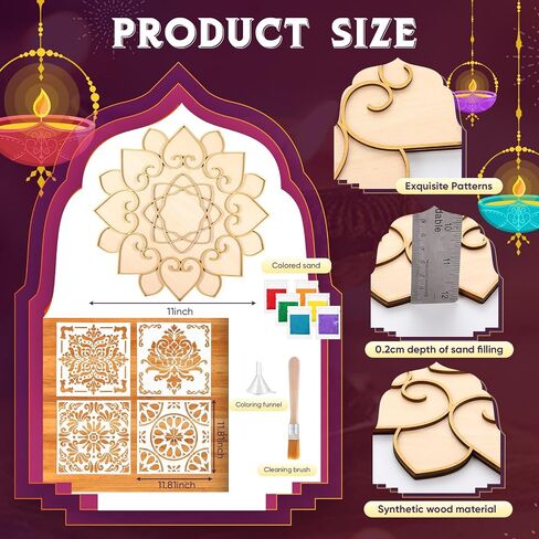 Weekgrat 11.8 Inch Diwali Rangoli Mats Mandala Sand Art Set Include 4 Pcs 6 Mandala Painting Stencils Wooden Coloring Mat Rangoli Stencils for Diwali Rangoli Festivals Home Decor Supplies in Saudi Arabia
