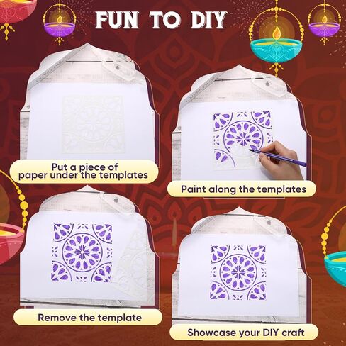 Weekgrat 11.8 Inch Diwali Rangoli Mats Mandala Sand Art Set Include 4 Pcs 6 Mandala Painting Stencils Wooden Coloring Mat Rangoli Stencils for Diwali Rangoli Festivals Home Decor Supplies in Saudi Arabia